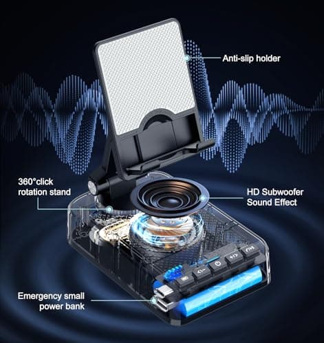 Joymate Gifts for Men Women, Phone Stand with Bluetooth Speaker and Charging Function 360° Rotable Angle Adjustable Cell Phone Holder with HD Stereo Sound Fits All Phones,Tablet (Black) 3