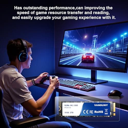 Vansuny 2TB NVMe M.2 SSD,M2 2280 PCIe 4.0 Internal Solid State Drive,Read Up to 7300MB/s with Heatsink and Screwdrivers for PS5 Consoles PC Gaming Design 5