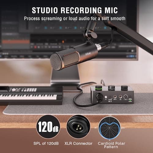 FIFINE Podcast Equipment Bundle Set, Music Recording Kit with Studio Dynamic Microphone and USB Audio Mixer with XLR Mic Input, Headphone Monitoring, Volume Knob for Vocal/Voice Over-AmpliTank KS6 5