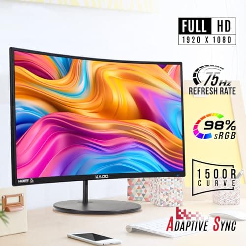 Kado Dual Monitor Setup - 2-Pack 24" Curved 1920x1080 Computer Monitor 1500R 75Hz VESA Mount HDMI Office Gaming Hybrid Built-in Speakers (C24X Dual Series) 3