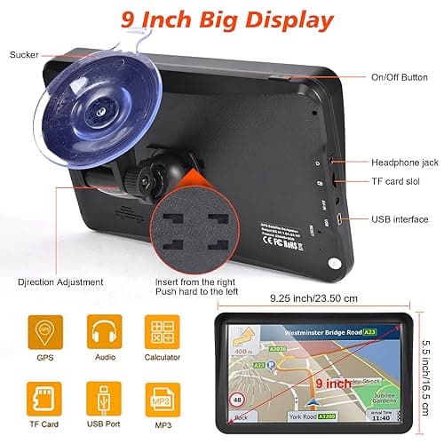 GPS Navigator for Car Truck Navigator - Navigation System 9 Inch Touchscreen, 2025 US/CA/MX Offline Maps Lifetime Free Update, Voice Guidance, Speed Cam Warning, Vehicle RV GPS para carros Trucker 5