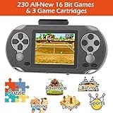 TaddToy 16 Bit Handheld Game for Kids Adults, 3.0'' Large Screen Preloaded 230 HD Classic Retro Video Games with USB Rechargeable Battery & 3 Game Cartridges for Birthday Gift for Kids 4-12 (Black) 3