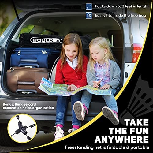 BOULDER Portable Badminton Pickleball Net - Foldable / Extendable Poles for Multiple Sports Heights (UP to 5 ft) - Ideal for Tennis, Pickleball, Soccer Tennis - Easy Setup (Black, 10 FT) 5