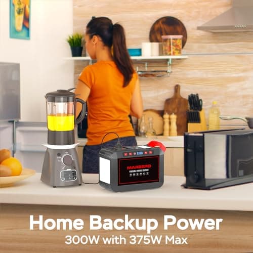 Portable Power Station 300W MARBERO 237Wh Camping Solar Generator Backup Lithium Battery with Pure Sine Wave 110V AC Outlet, USB C, USB A, DC for Outdoors Camping CPAP Home Blackout Emergency 5