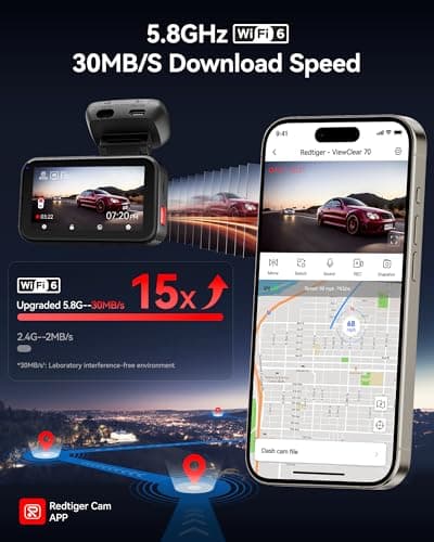 REDTIGER ViewClear 70 4K+2.5K Dash Cam Front and Rear, STARVIS 2 IMX678 x Noctura™ Sensor, Dual HDR Hyper Night Clarity, 5.8GHz WiFi 6, 30MB/S Fast Download, Dash Camera with 24H Parking Monitor 4