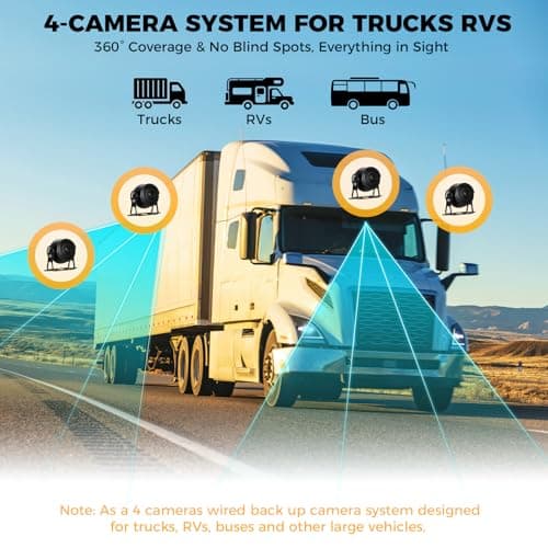 Losuudy 4 Channel Backup Camera Dash Cam System for Trucks, RVs, Trailers, Carplay & Android Auto, 10'' Touch Screen Monitor & DVR Recording, 4 HD1080P Wired Rearview Reverse Cameras IP68-rated.. 4