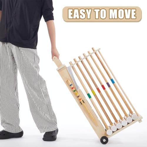 Hiboom 6 Player Croquet Set for Adults & Kids with Wooden Stand, Rubber Wooden Mallets, Colored Balls and Steel Wicket for Family & Friends, Great for Outdoor Lawn, Backyard Park 3