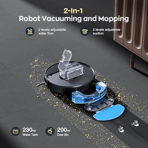 Robot Vacuum and Mop Combo with APP/Voice/Remote Control, 2 in 1 Vacuuming & Mopping Robot, Schedule, Strong Suction, Tangle-Free, Slim & Quiet, for Homes with Pets, Low Pile Carpet & Hard Floors 2