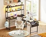 AODK L Shaped Desk Gaming Desk with LED Light & Power Outlet, 53 Inch Reversible L Shaped Computer Table with Shelf & Storage Bag & Hook for Home Office, Black 5