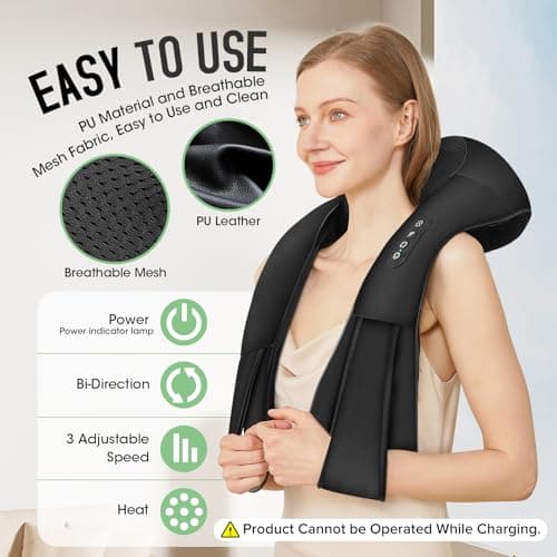 Cordless Shiatsu Neck and Shoulder Massager, Back Massager with Heat,Massage Deeper Tissue 4D Kneading Massage for Shoulder, Neck and Back, Use at Home, Office, Car - Gifts for Fathers Day Dad Gift 5