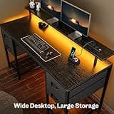 Huuger 55 inch Computer Desk with 4 Drawers, Gaming Desk with LED Lights & Power Outlets, Home Office Desk with Large Storage Space for Bedroom, Work from Home, Black 3