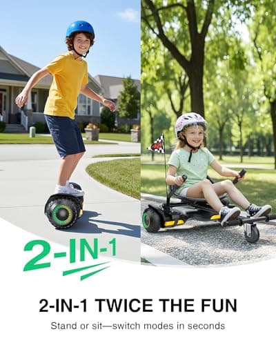 Gyroor Scooter with Adjustable Seat Attachment, 6.5" All-Terrain Self Balancing Scooter, 500W Motor, LED Lights & Bluetooth for Kids and Adults, Black 2