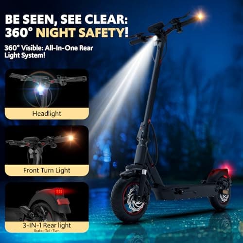 Electric Scooter for Adult, 48V 13AH Folding E-Scooters Up to 25Mph & 28Miles Range,10" Off Road Tire Scooter with Dual Suspension & Turn Signal Light 4