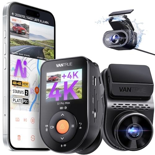 Vantrue S1 Pro Max AI Dash Cam 4K+4K with ADAS, Dual STARVIS 2 Dash cam Front and Rear, 2 Channel HDR Dashcam, PlatePix Night Vision, 5G WiFi, Voice Control, GPS, 24H Buffered Parking Mode, 1TB Max