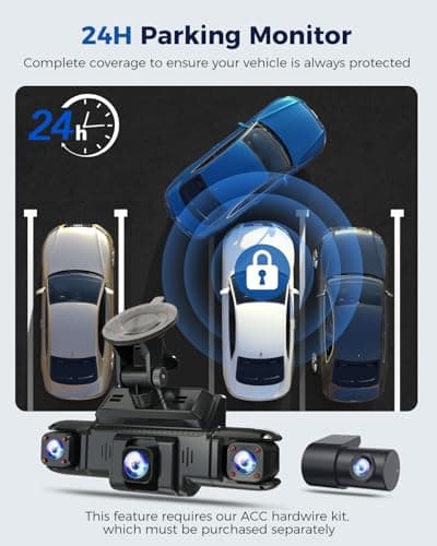 360 View 4 Channel Dash Cam Front and Rear Left Right Inside Camera for Cars, GPS and 5G Band WiFi, Night Vision, 160 Wide Angle, WDR, 24H Parking Mode, Supercapacitor, Included 128GB Card 4