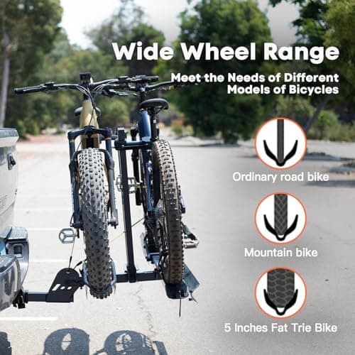 CRAVOT EBike Rack with Ramp, 200 lbs Capacity Heavy Bike Rack Electric Bike Carrier for 2 E-Bike, Foldable Bike Racks for Tow Hitch Up to 5-inch Fat Tire 2'' Receiver 5