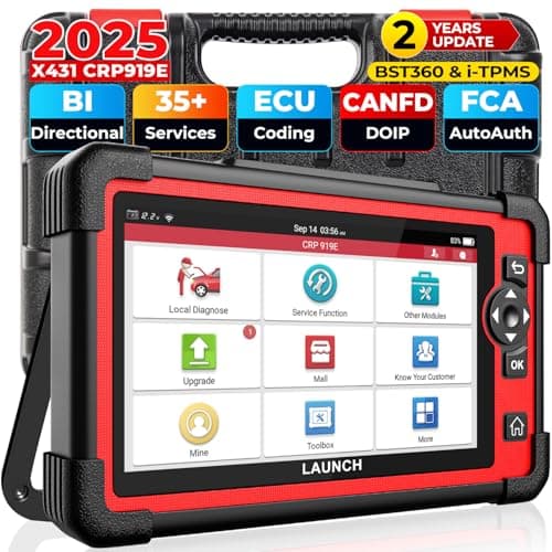 LAUNCH X431 CRP919E OBD2 Scanner, 2025 Bidirectional Scan Tool as CRP919EBT, CANFD/DoIP/FCA SGW, ECU Code, 35+ Service, Active Tests, All-in-One Full System Diagnosis, BST360 & i-TPMS, 2 Year Update