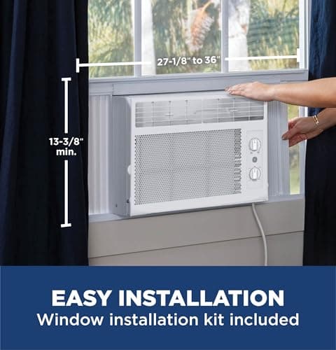 GE Window Air Conditioner Unit, 5,000 BTU for Small Rooms up to 150 sq ft. with Manual Adjustable Fan and Cooling Settings, Perfect for Small Bedroom or Living Room, Easy Install Kit Included, White 3