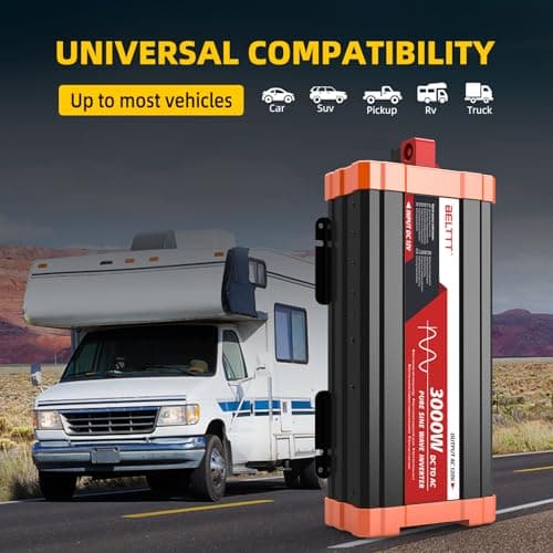 BELTTT 3000W Pure Sine Wave Inverter 12V DC to 120V AC for RV, Truck, Off-Grid, Home, Solar Car Power Inverter with Dual AC, 20A Socket, 5V 2.1A USB, Hardwire Port, Remote Controller 23Ft Cable 2