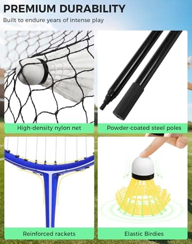 BAGAIL Portable Badminton Net Set, Pop-Up Net with Carry Case, Complete 4 Racket Set for Backyard, Park & Beach Games, Quick Setup Indoor Outdoor Sports Equipment for Backyard Fun 3