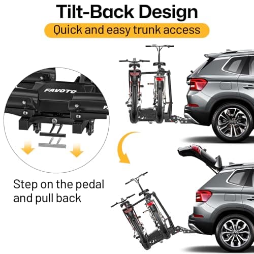 Favoto Electric Bike Rack with Ramp - Foldable Hitch Mounted EBike Carrier for SUV, Truck, RV, Tiltable Heavy Duty Rack Fits 2" Receiver, Holds 200 lbs, Fits Fat Tires up to 4" 4