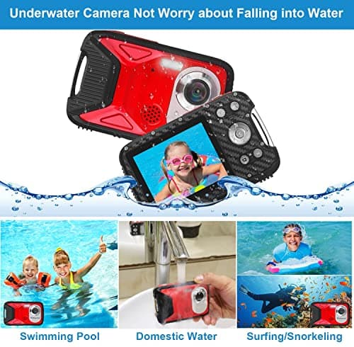 Waterproof Digital Camera with 32GB Card HD 1080P 36MP Underwater Digital Camera for Kids Teens Students Boys Girls(Red) 3