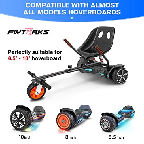 Flytraks K2 Self-Balancing Scooter Go Kart with Rear Shock Absorption, Balancing Scooter Seat Attachment Accessory for 6.5" 8" 10" Hover Board, Adjustable Frame Length & Off-Road Rubber Wheel 4