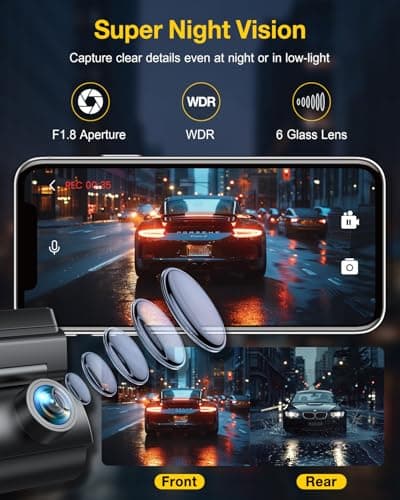 GKU Dash Cam Front and Rear Camera,4K+1080P, 5.8GHz WiFi & GPS Dash Camera for Cars,with 64G SDcard,1.47" Display Dashcam, 24HParking Mode,App Control,Super Night Vision,WDR,Support Max 256GB 5