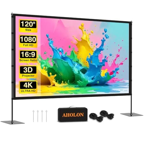 Outdoor Projector Screen with Stand - 120 inch Portable Projector Screens Indoor Outdoor Projector Screen 16:9 4K HD Outdoor Movie Screen with Carry Bag,Enioy Home Theater Projection Screen.