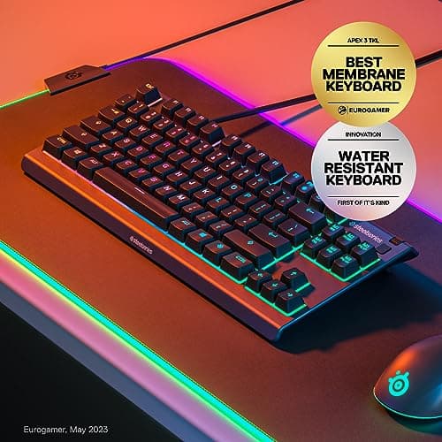 SteelSeries Apex 3 TKL RGB Gaming Keyboard – Tenkeyless Compact Form Factor - 8-Zone RGB Illumination – IP32 Water & Dust Resistant – Whisper Quiet Gaming Switch – Gaming Grade Anti-Ghosting,Black 2