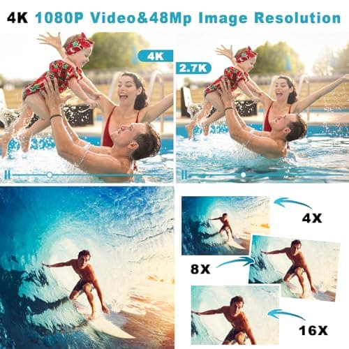 Waterproof Digital Camera, Underwater Camera with 32GB Card(Installed), 4K FHD 48MP Dual-Screen Selfie Under Water Camera for Photography, 10FT Waterproof Camera for Snorkeling, Surfing, Rafting 2