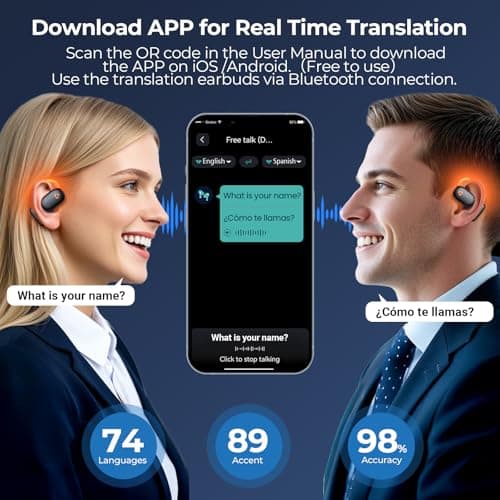 AI Translation Earbuds Real Time 80H Playtime 164 Languages Translator Ear Buds with Glowing Earhook Bluetooth Translating Headphones audifonos traductores inglés español for Travel Business Meeting 2