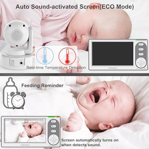 HelloBaby 4.3'' Video Baby Monitor with 30 Hours Battery, Remote Pan-Tilt-Zoom Baby Monitor No WiFi, Baby Monitor with Camera and Audio, Night Vision, ECO Mode, Two-way Talk, 8 Lullabies, 1000ft Range 3