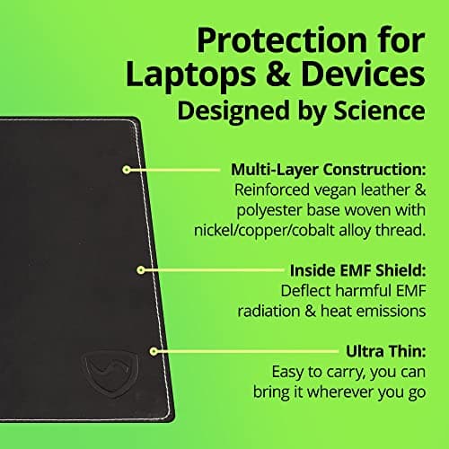 Shield Your Body - Laptop Lap Pad with SaferBody™, Anti Radiation Shield & Heat Shield Pad, EMF Blocker Laptop Pad for Up to 14in.Wide Device (13.8 x 10.7 inches), Jet Black PU Leather Color 4