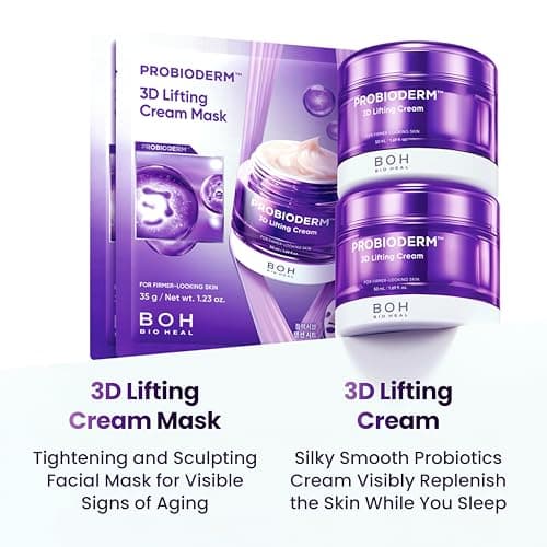 BIOHEAL BOH PROBIODERM™ 3D Lifting Cream Double Set + Cream Masks | Korean Anti-Aging Face Cream for Wrinkles & Skin Firming | Peptide Face Mask for Jawline Lift | Skincare Gift Set for Women & Men 3