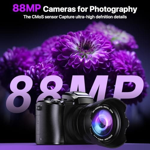 8K Digital Cameras for Photography with WiFi,Autofocus 88MP Vlogging Camera for YouTube with Dual-Lens,16X Digital Zoom Point and Shoot Camera,3.2''Touch Screen, Anti-Shake,2 Batteries &Charging Stand 2