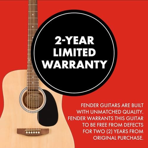 Fender FA-25 Dreadnought Acoustic Guitar, Beginner Guitar, with 2-Year Warranty, Includes Free Lessons, Natural 3