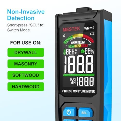 MESTEK Pinless Wood Moisture Meters for Drywall, Water Leak Detector, Wall Moisture Tester for Lumber Concrete Building, Wall Moisture Sensor Digital Humidity Tester for Firewood 4