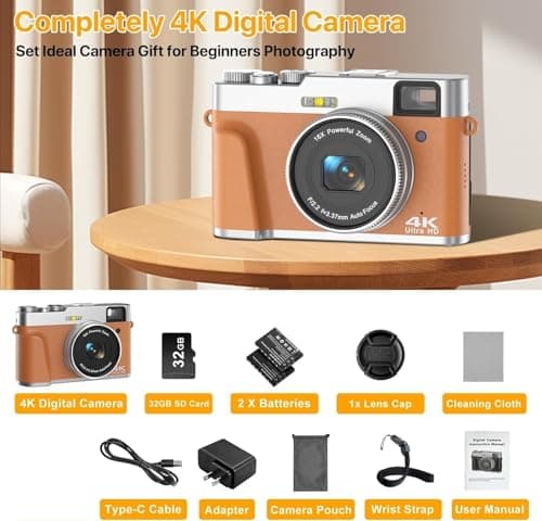 4K Digital Camera for Photography, 48MP Autofocus Vlogging Cameras with 16X Digital Zoom, 2.8" LCD Point and Shoot Camera for YouTube, Anti-Shake Compact Cameras with 32GB Micro SD Card & 2 Batteries 5