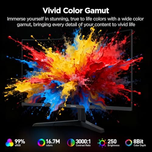 KOORUI 27 Inch Curved Gaming Monitor, Full HD 1080p 1500R 180Hz Computer Monitor, 99% sRGB, Adaptive Sync, Display Port 1.2x1 & HDMI 2.0x2, Eye Care, VESA Compatible, Black 27E6CA 3