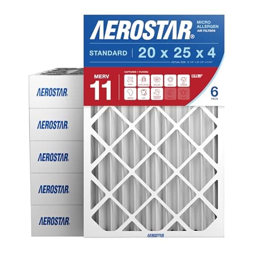 Aerostar 20x25x4 MERV 11 Air Filter, 6 Count, Actual Size (19.50 x 24.50 x 3.75) HVAC, Furnace Filter for Dust, Pet Dander, Smoke & Allergies (MPR 1200 / FPR 7) Fits Lennox & Honeywell Devices