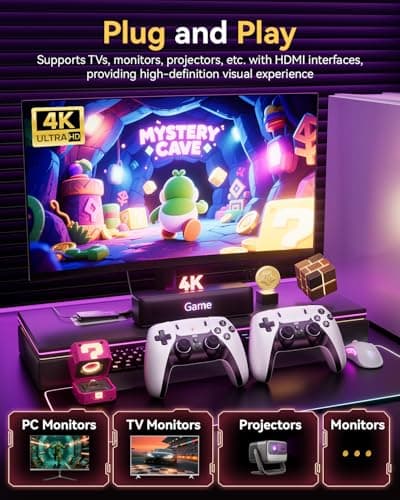 2026 Upgraded Retro Gaming Console, 20,000+ Retro Game Stick, Built-in Classic Video Games 23 Emulators, 4K HD HDMI TV Game Stick, Plug & Play Game Console for TV with 2 Wireless Controllers HQM15BT 3