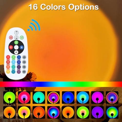 Sunset Lamp Projector, Rainbow Projection Led Lights with Remote, 16 Colors Multicolor Changing LED Night Light, Sunlight Light for Photography Selfie Party, Home Bedroom Decor Xmas Gifts for Women 2