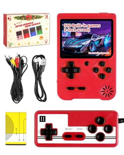 Handheld Games for Kids, Preloaded 500 Retro Classic Video Games, Portable Arcade Handheld Game Console with 3'' IPS Screen and Rechargeable Battery, Mini ravel Game system， Gifts for Boys Girls (red)