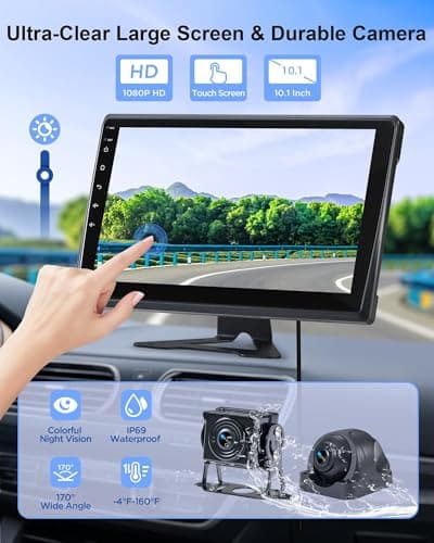 Venluna RV Backup Camera System with Carplay, Wired Security 1080P Cameras with 10.1 inch Android Auto 6 CH Touch Screen, GPS Navigation Loop Recording DVR for RV Semi Truck Trailer Camper 3