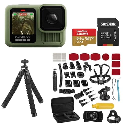 GoPro HERO13 Black - Waterproof Action Camera with 5.3K60 Video, 27MP Photo, Bundle with Froggi Extreme Sport 47-pc Accessories Kit, 64GB microSD Card (HERO13 Green)