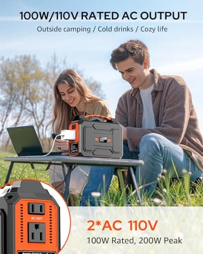 Portable Power Station Bank 146Wh 200W Peak(100W Rated), Solar Powered Power Bank with AC Outlet 110V for Camping, Solar Charger Power Bank Battery Pack 39600mAh for Home Outdoor Emergency 3