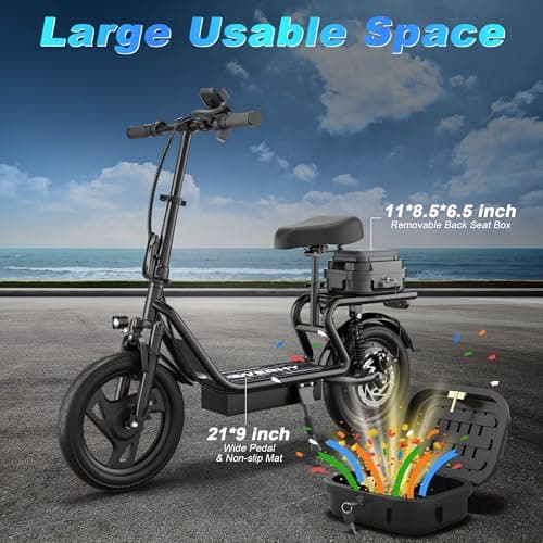 WERHY Electric Scooter with Seat, 500W Motor, 14'' Tires, Top Speed 22 mph, Max 27 Miles Ranges, Foldable E-Scooter with Suspension, Digital Display 5