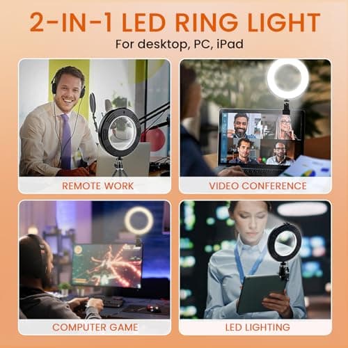 MACTREM 2 in 1 LED 6" Ring Light with Tripod Stand & Clamp for YouTube Video & Makeup, Mini LED Camera Light with Cell Phone Holder, 3 Light Modes & 11 Brightness Levels, Black 3