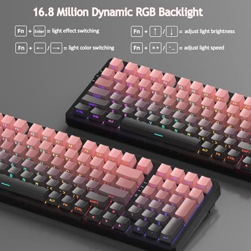 MageGee LIGHT100 Wireless Creamy Keyboard, Gasket Structure Hot Swappable, 2.4G/USB-C/BT5.0 RGB Backlit Mechanical Gaming Keyboard for Win/Mac/PC, 8000mAh Battery, Side Printed PBT Keycap, Pink 3